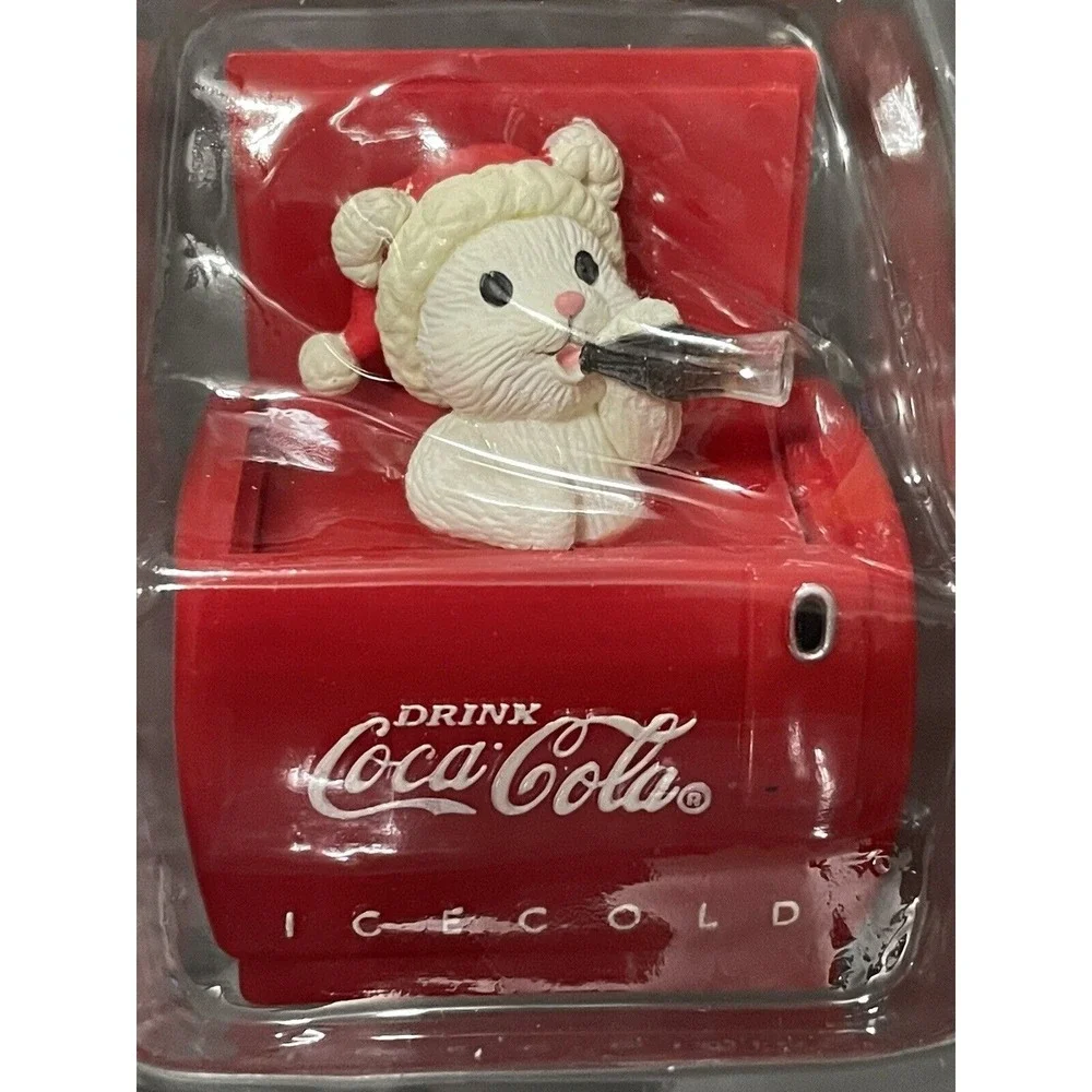 1993 Coca Cola‎ Cool Yule Pop Up Bear In Santa Hat Cooler Christmas Ornament